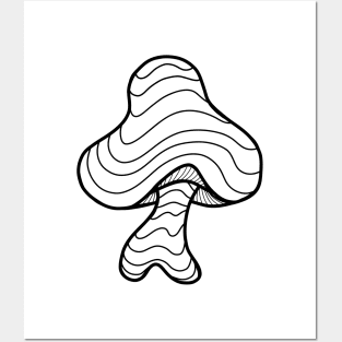 The Perfect Magic Mushroom: Trippy Wavy Black and White Contour Lines Posters and Art